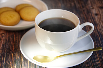 湯気があるコーヒーカップ