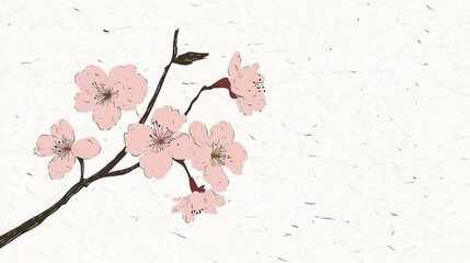 Delicate Cherry Blossom Branch Adorning a Subtle Textured Background with Serene Aesthetic