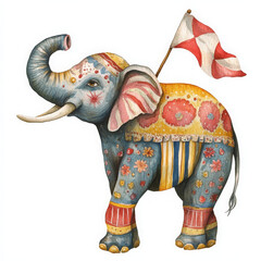 Fototapeta premium Illustration painted elephant looks happy