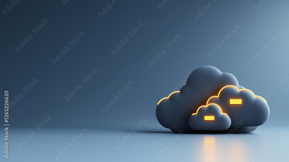 Poster modern cloud concept with glowing elements on minimalist background