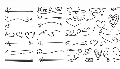 Sketch underline, emphasis, line shape set. Hand drawn swirl swoosh, love, speech bubble, underline element. perfect any project.