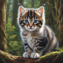 Fototapeta premium Tabby kitten in the wood