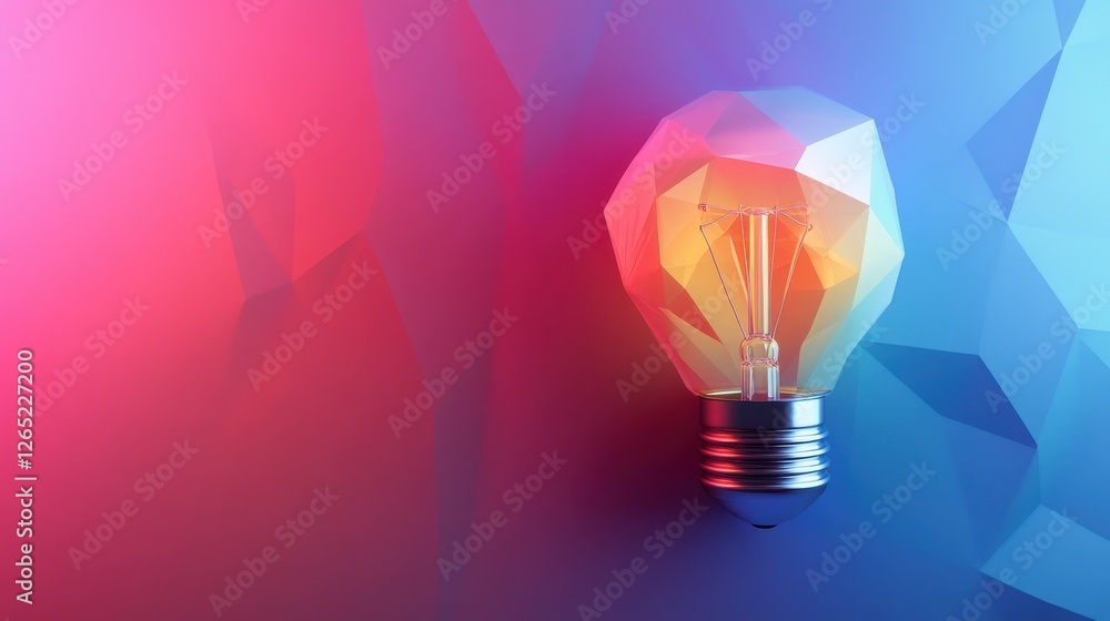 Aufkleber polygon idea light bulb on blurred gradient multicolored background. global cryptocurrency blockchai
