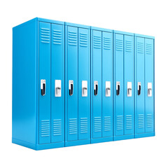 Blue metal lockers in a school hallway.