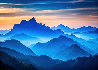 Obraz premium Stunning Blue Mountain Silhouette Landscape, High Depth of Field