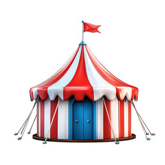 Colorful circus tent with red and white stripes.