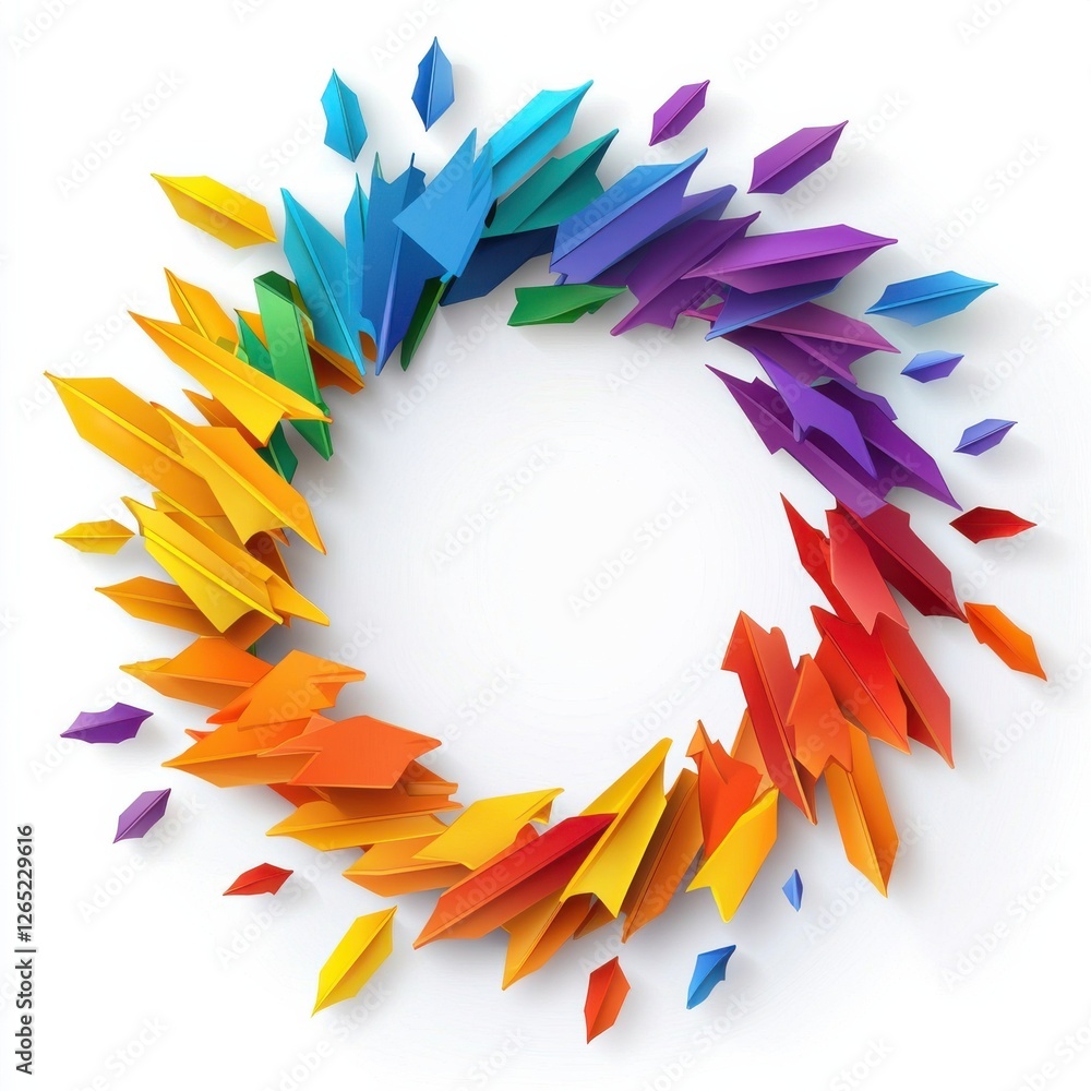 Poster a colorful circular arrangement of stylized, sharp-edged shapes radiates outward, creating a vibrant