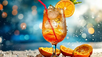 Refreshing citrus cocktail garnished with orange slices showcases summer vibes at a vibrant outdoor setting