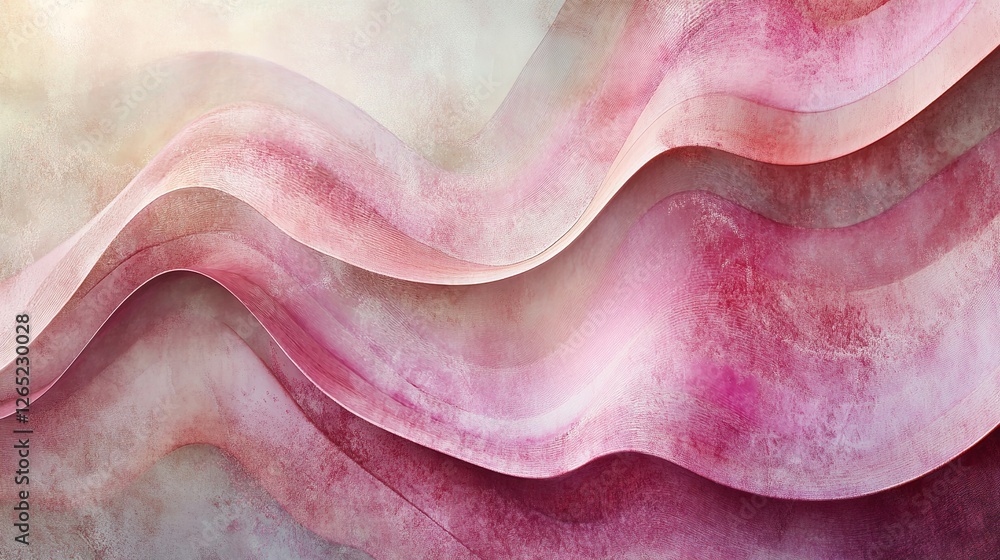 Poster Soft pink curves and folds create a fluid, wave-like texture in an ethereal and delicate abstract background