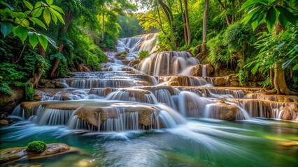 Stunning Dunns River Falls Flowing Through Lush Forest - AI Photo