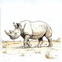 Fototapeta premium Strong rhino walking savanna with determination and purpose in its stride