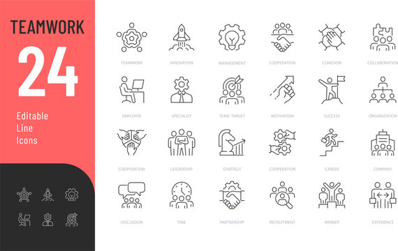Teamwork Line Editable Icons set. Vector illustration in modern thin line style of coaching related icons: development, growth, education, and more. Pictograms and infographics
