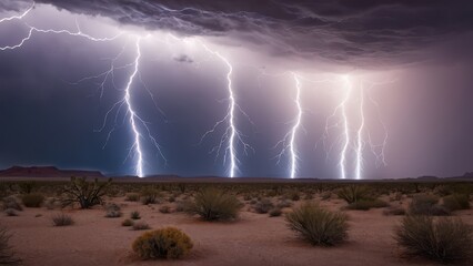  a dramatic thunderstorm unleashes bolts of lightning across the arid desert landscape