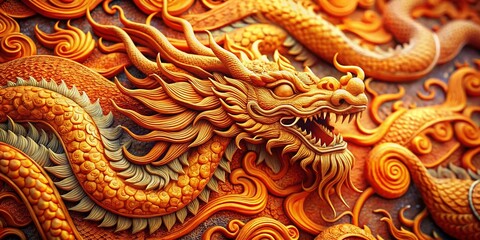 Fototapeta premium Vibrant Orange Chinese Dragon Pattern - Candid Close-Up Stock Photo