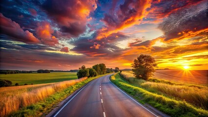 Naklejka premium Stunning Sunset Countryside Road - High Definition