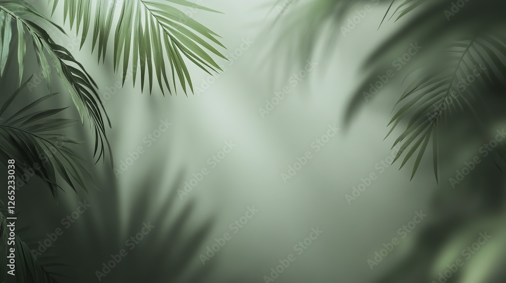 Poster blurred shadow from palm leaves on green wall. minimal abstract background for product presentation.