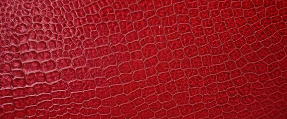 Aerial view of a red shiny crocodile skin pattern. The contrast between the circles and lines of the crocodile skin below creates a mesmerizing visual effect. Excellent optical art. Simplicity.