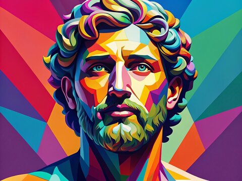 Vibrant Pop Art Greek Statue: WPAP Style, Rule of Thirds Composition