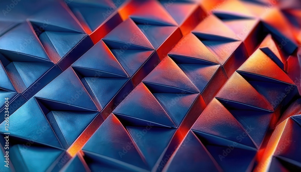 Leinwandbilder close-up photo of a fabric surface with an intricate triangular pattern in gradient colors, ideal for textile design