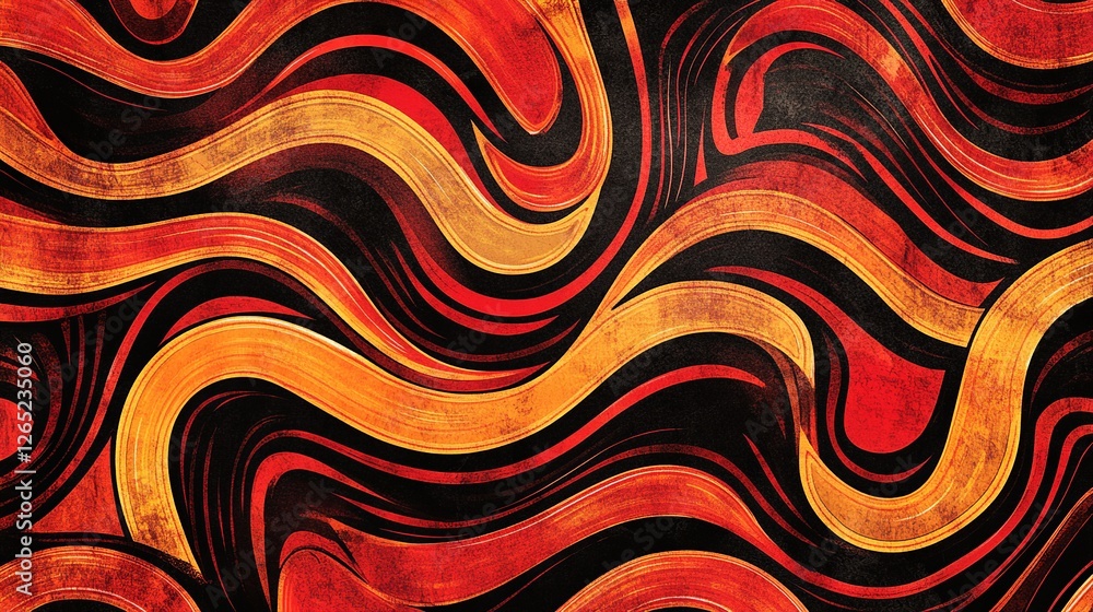 Poster retro 70s-inspired backgrounds with energetic patterns: groovy waves and swirls. distorted vector te