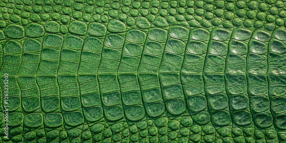 Poster aerial view of a green shiny crocodile skin pattern. the contrast between the circles and lines of t