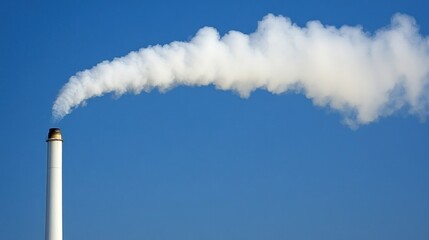Pollution and Industrial Emissions: A White Smoke Plume Against a Vivid Blue Sky