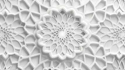 Abstract Islamic background in white, featuring seamless and intricate Arabian patterns, delicate design
