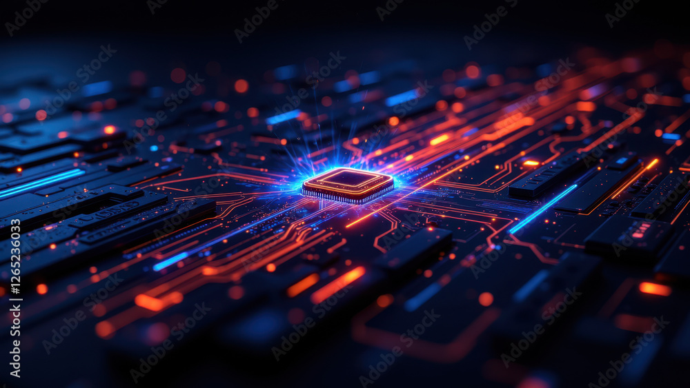 Aufkleber a detailed graphic of a chipset with circuitry on a dark background, representing the intricacies of