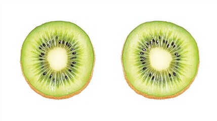 Fototapeta premium Two sliced kiwis isolated against white background showing vibrant colors