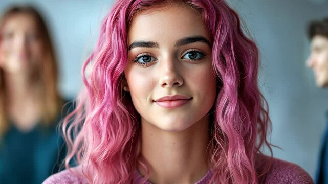 Intersex Person With Pink Hair Sharing Their Story In A Supportive Environment Emphasizing Identity And Self-Expression