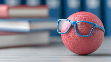 Studious sphere with glasses near books