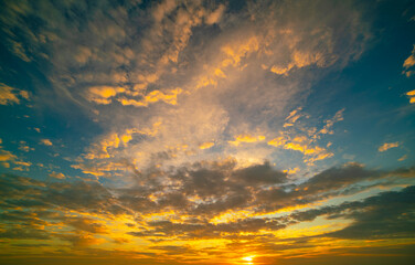 Landscape of colorful clouds in sunset or sunrise sky over sea with reflection in the tropical sea,Beautiful seascape scenery,Amazing light of nature Landscape nature background