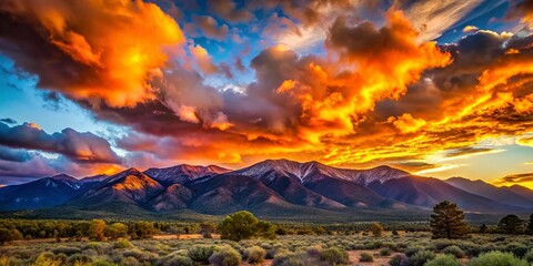 Vibrant Sunset over Sangre de Cristo Mountains, Santa Fe, New Mexico