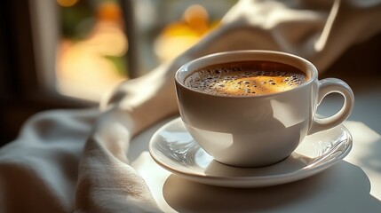 Fototapeta premium Warm morning coffee sunlight window view