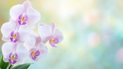 Delicate orchid flowers in soft pastel hues, symbolizing beauty and elegance, perfect for nature-themed designs.