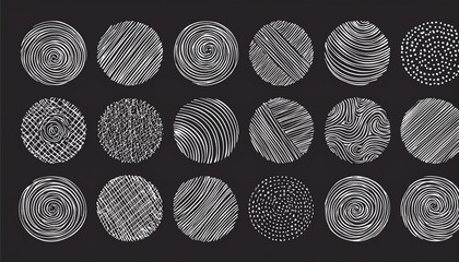  line pattern circle set. Hand drawn texture, doodle decorative line, spiral, scribble graphic round element. Circle drawn brush grunge texture. perfect any project