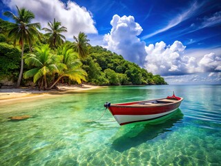 Tropical Beach Dinghy Anchored - Beautiful Seascape