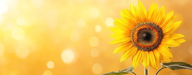 A vibrant sunflower radiates warmth and cheer against a soft, golden background, symbolizing joy and positivity.