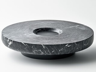 Round black marble decorative bowl, studio shot