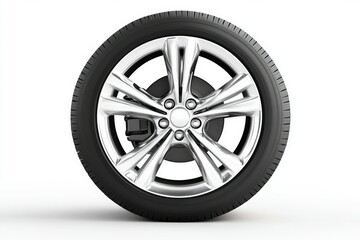 Obraz premium Shiny metallic wheel rim on white background. AI generated