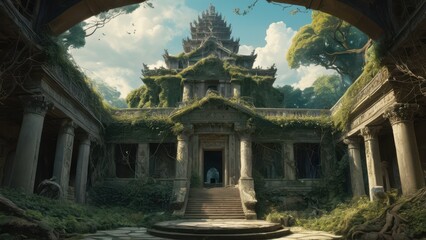 Fototapeta premium an ancient temple embraced by lush nature