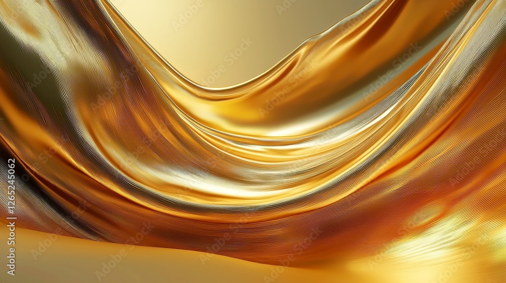 Poster wavy gold pattern on elegant surface, a shimmering design with fluid lines and a soft sheen, creatin