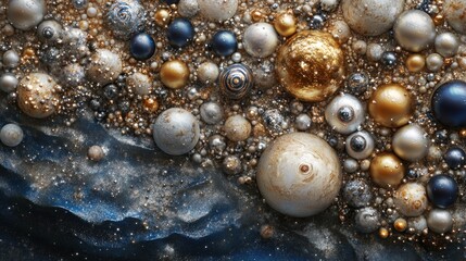 Obraz premium Festive gold, silver, blue baubles texture