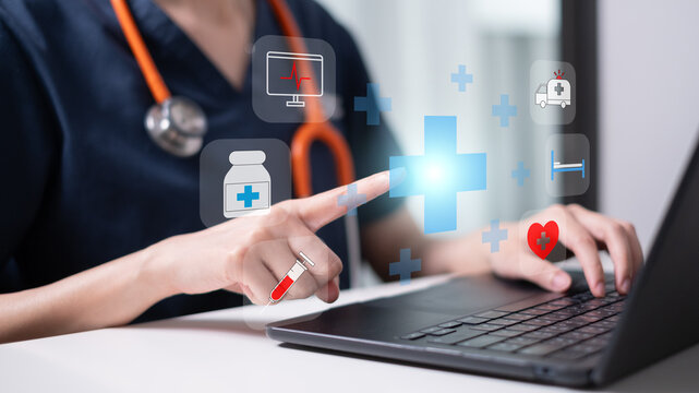 Professional health care worker doctor stethoscope medicine ambulance ekg icon concept