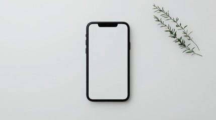 Blank smartphone screen mockup, minimal desktop, plant