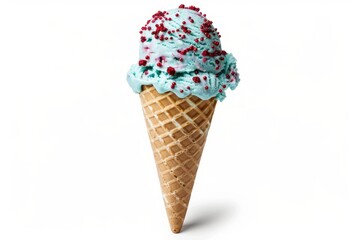 Vibrant blue ice cream cone with sprinkles. AI generated