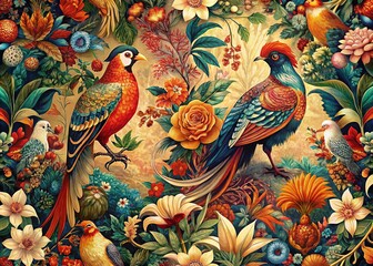 Vintage Bird Pattern Sustainable Art Panoramic Print