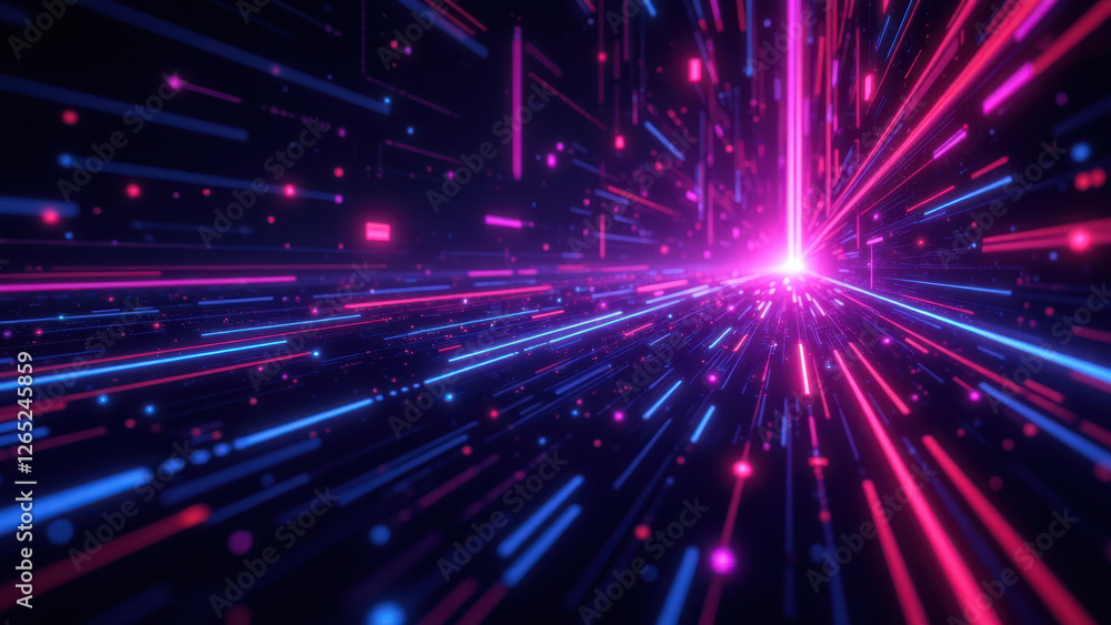 Poster futuristic digital data flow with vibrant neon lights, representing a high-tech abstract concept suc