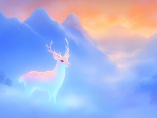 A pure white male deer adorned with pastel spots that radiate nobility