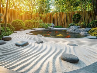 Serene japanese garden landscape tranquil oasis nature photography zen environment peaceful viewpoint harmony concept